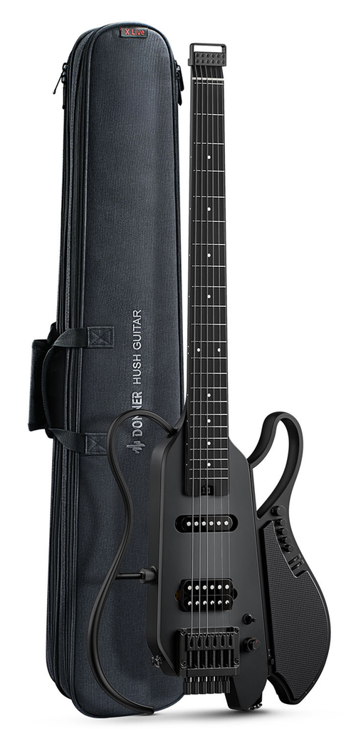 DONNER HUSH X LIVE Headless-E-Gitarre mit abnehmbarem Lautsprecher, schwarz